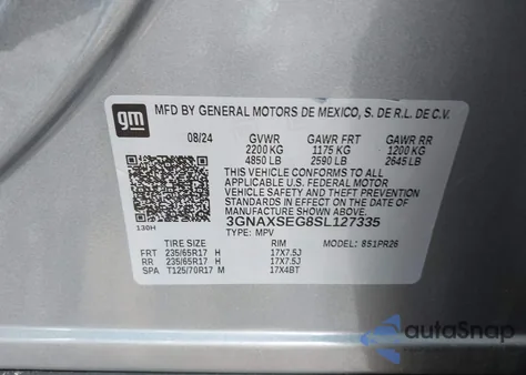 2025 Chevrolet Equinox Awd Activ from USA, damaged, VIN 3GNAXSEG8SL127335